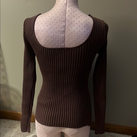 Brown Ribbed Wrap Sweater - Picture 2 of 2